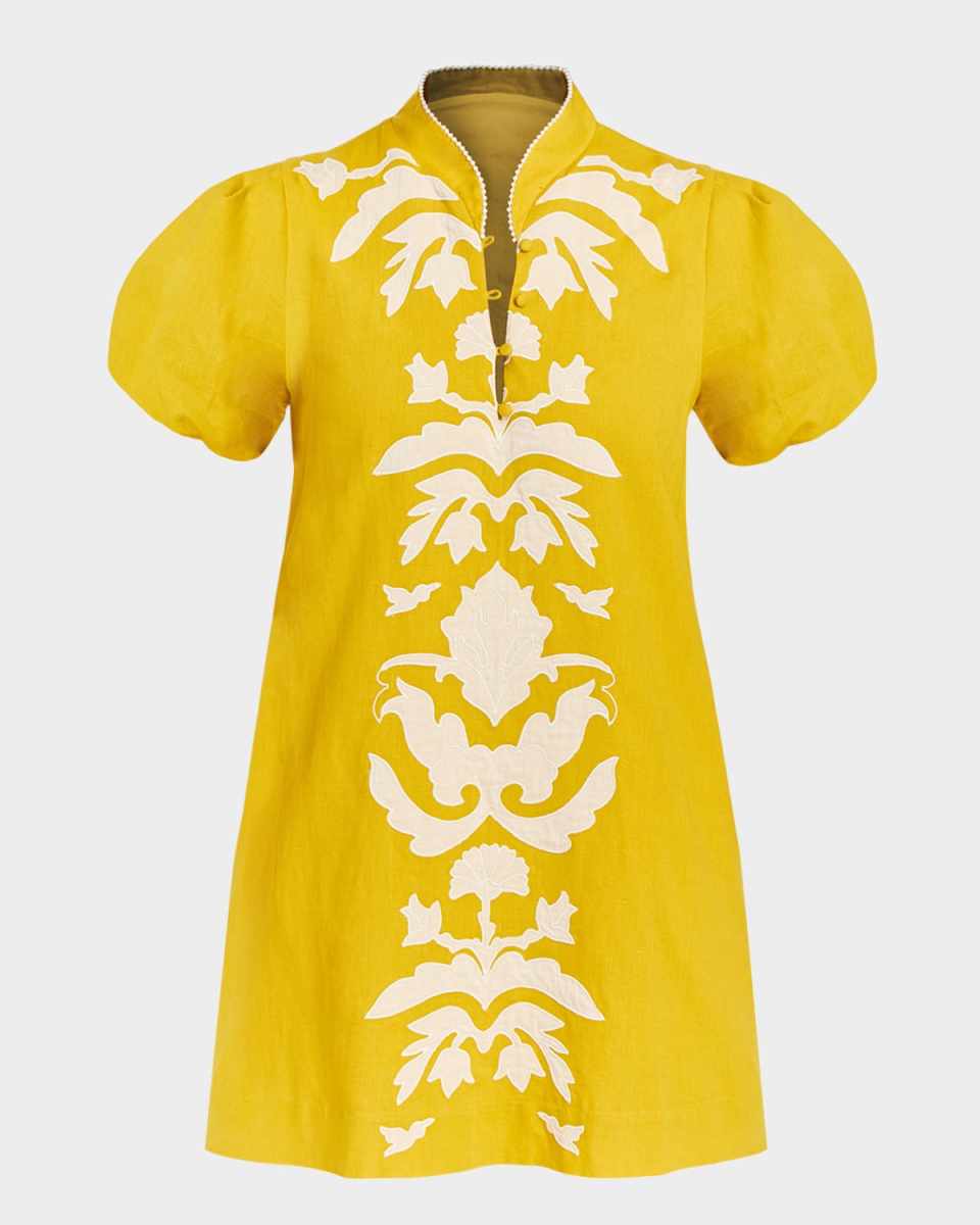 Elliana Puff-Sleeve Floral Applique Mini Dress